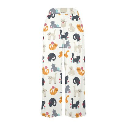 Kitten Design Print Pattern JJ0358 Women's Wide Leg Lounge Pants