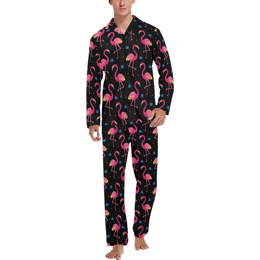 Flamingo Pink Neon Print Pattern Men's Long Pajama Set