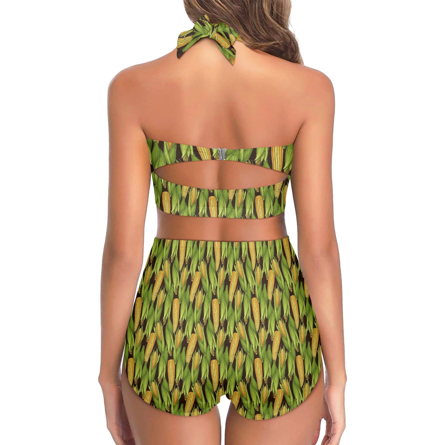 Agricultural Corn cob Print Halter Neck Bikini Swimsuit