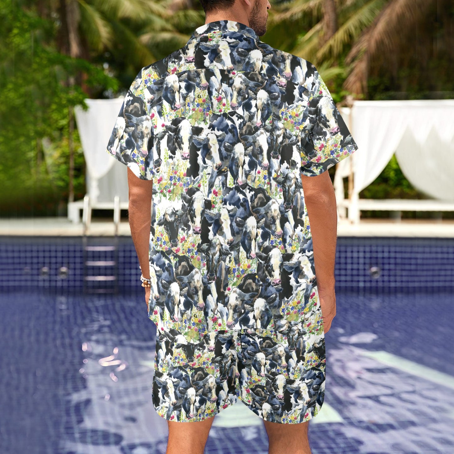 Cow Watercolor Print Pattern Men's Beach Shirt and Shorts Set