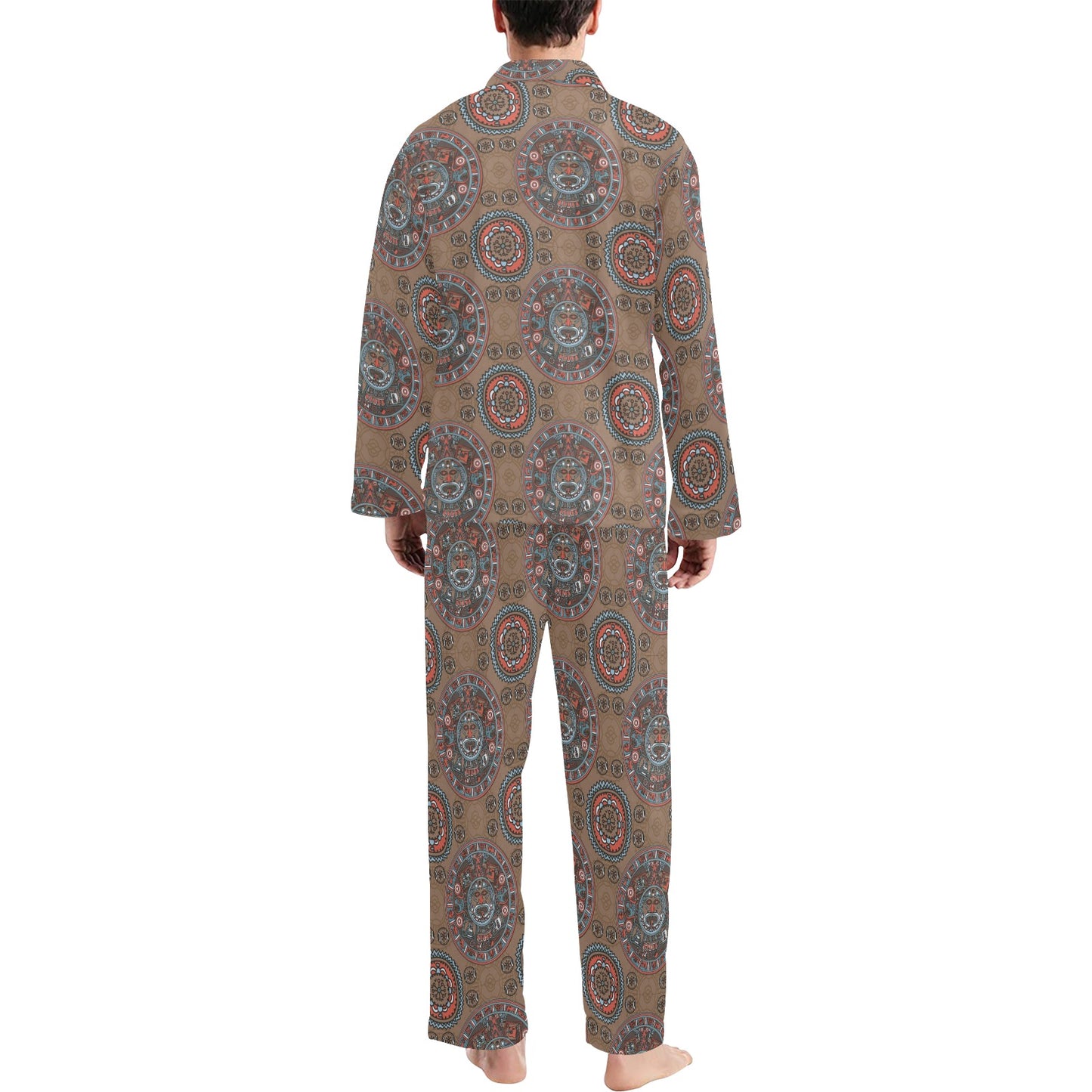 Calendar Aztec Design Print Pattern Men's Long Pajama Set