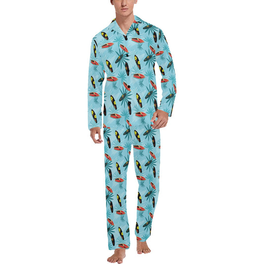 Surfboard Themed Pattern Men's Long Pajama Set