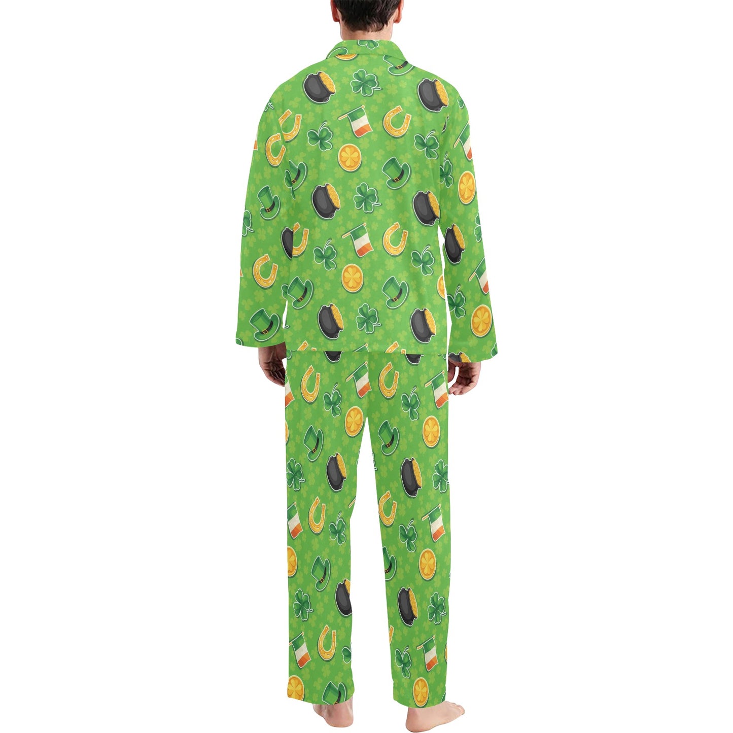 Shamrock Saint Patrick's Day Print Design LKS302 Men's Long Pajama Set