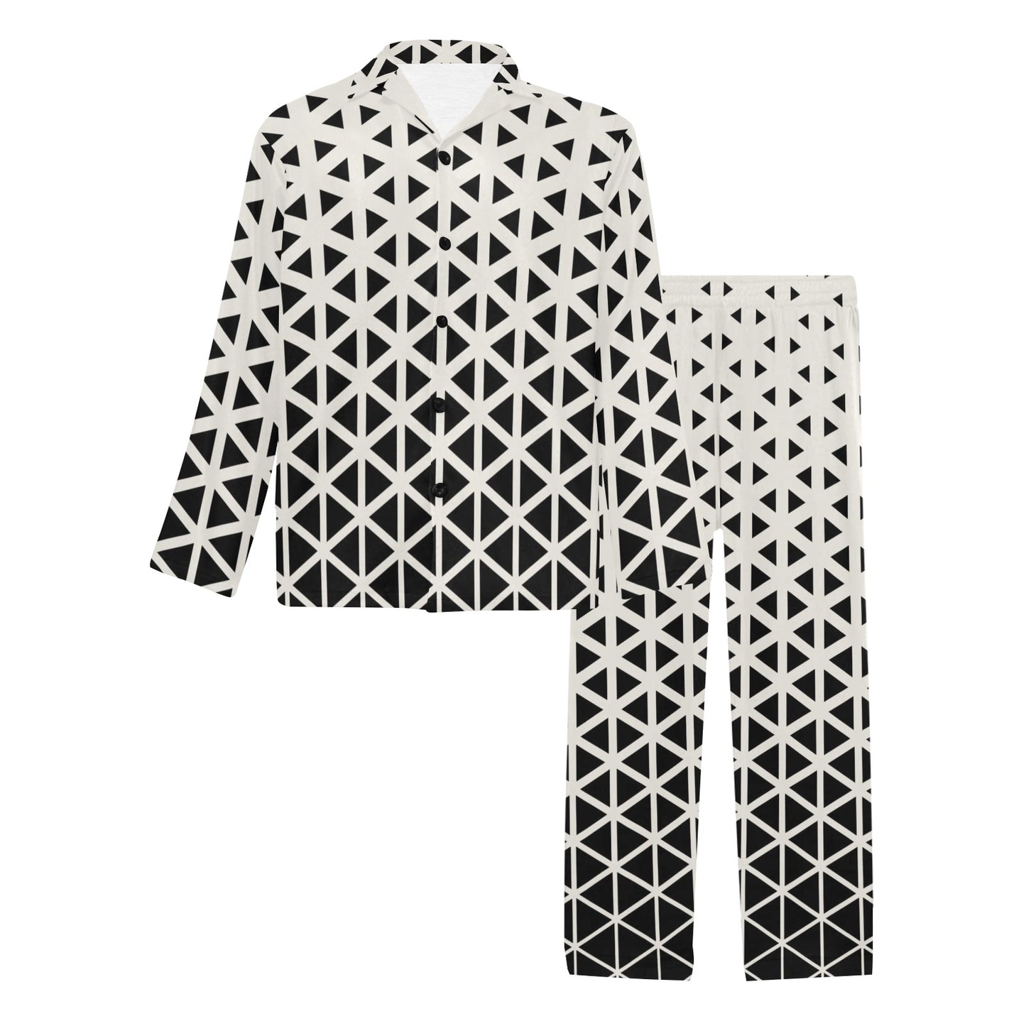 Geometric Black White Pattern Print Design 03 Men's Long Pajama Set