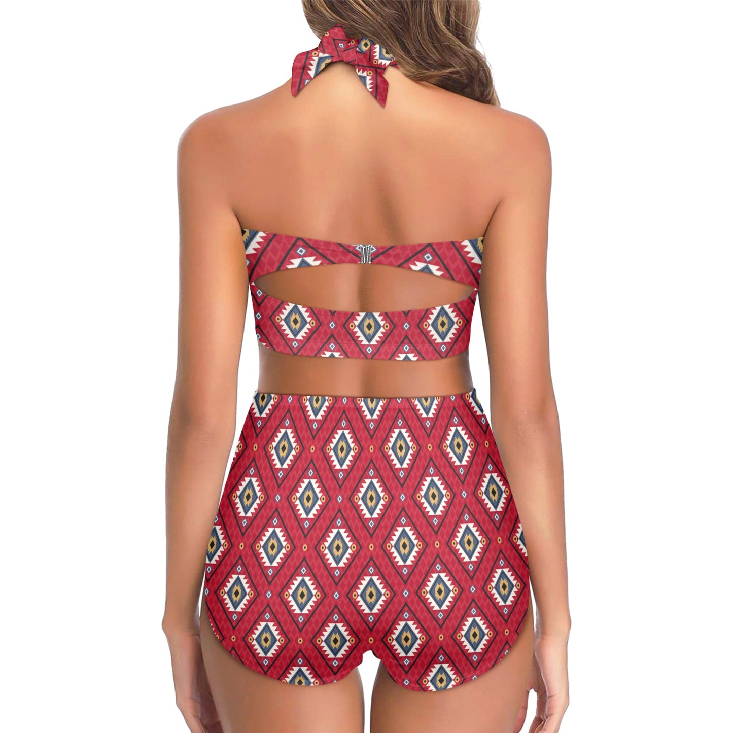 Aztec Pattern Print Design 10 Halter Neck Bikini Swimsuit