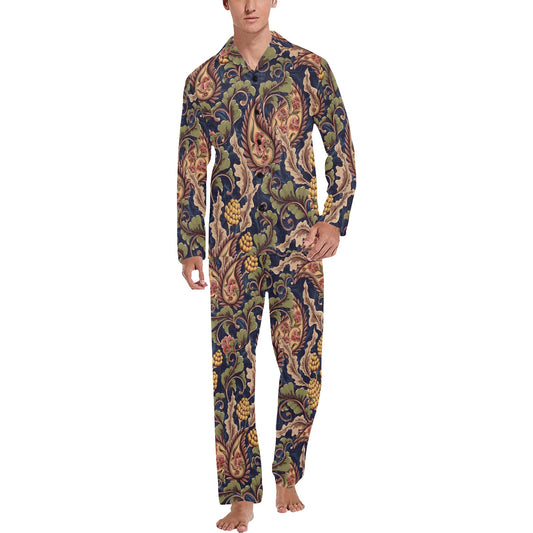 Floral Vintage Classic Print Men's Long Pajama Set