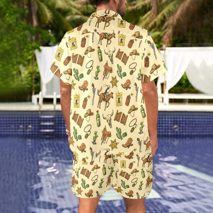 Cowboy Pattern Print Design 04 Men's Beach Shirt and Shorts Set