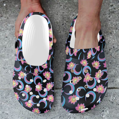 Lotus with Moon Pink Print Themed Unisex Clogs Shoes