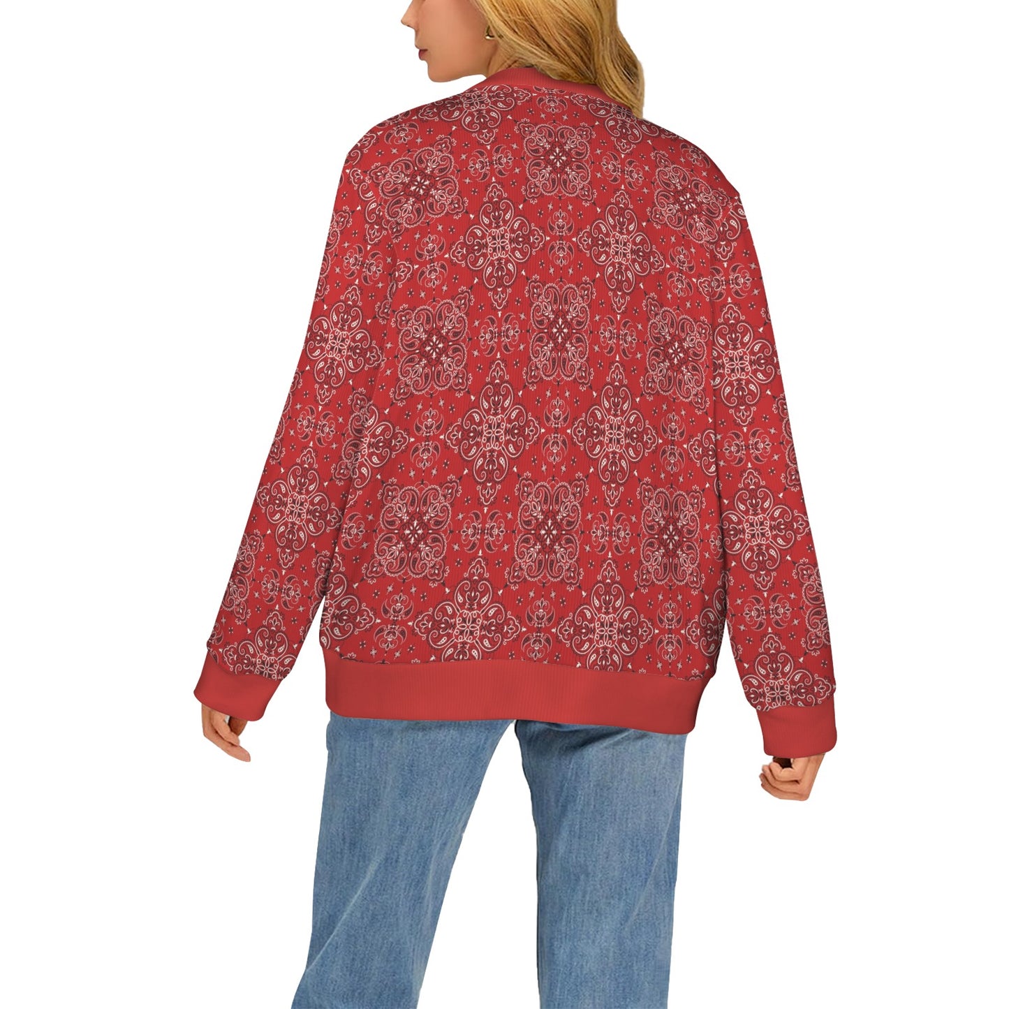 Bandana Red Pattern Print Design LKS3010 Women's Cardigan