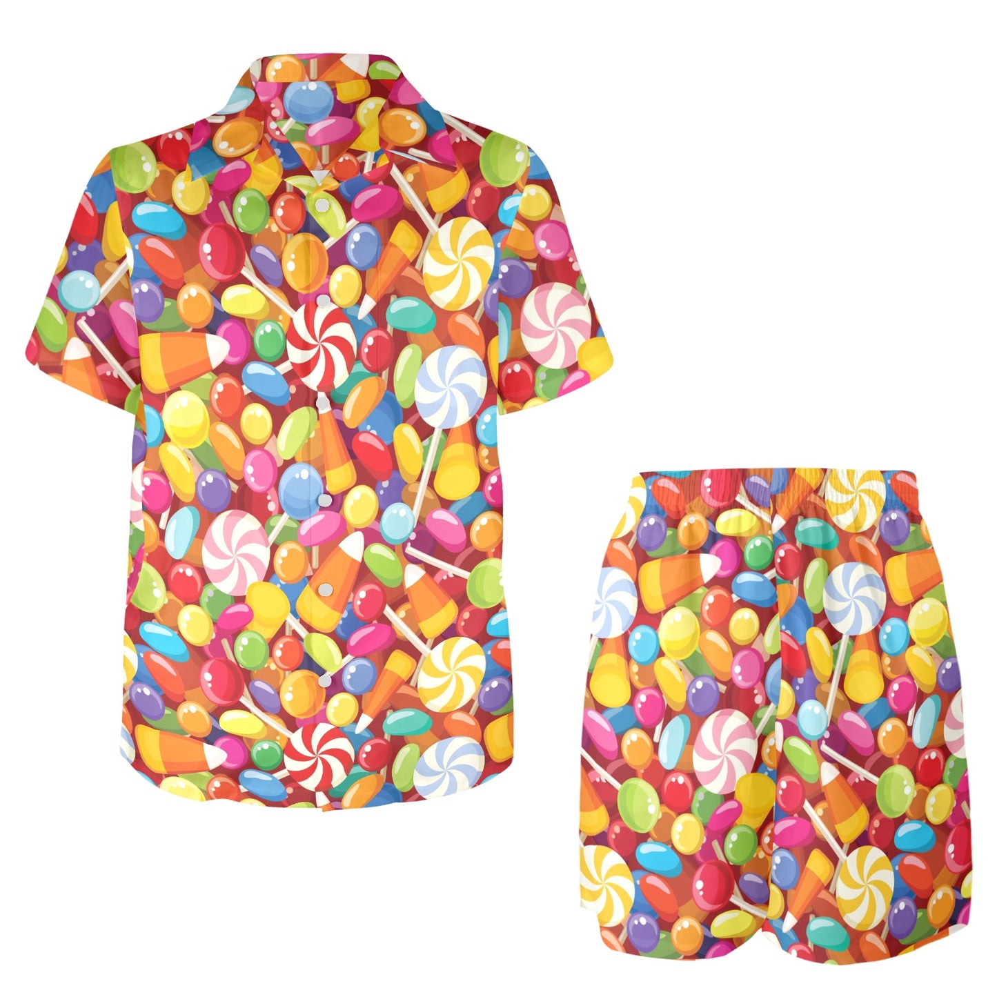 Candy Pattern Print Design 02 Men's Beach Shirt and Shorts Set