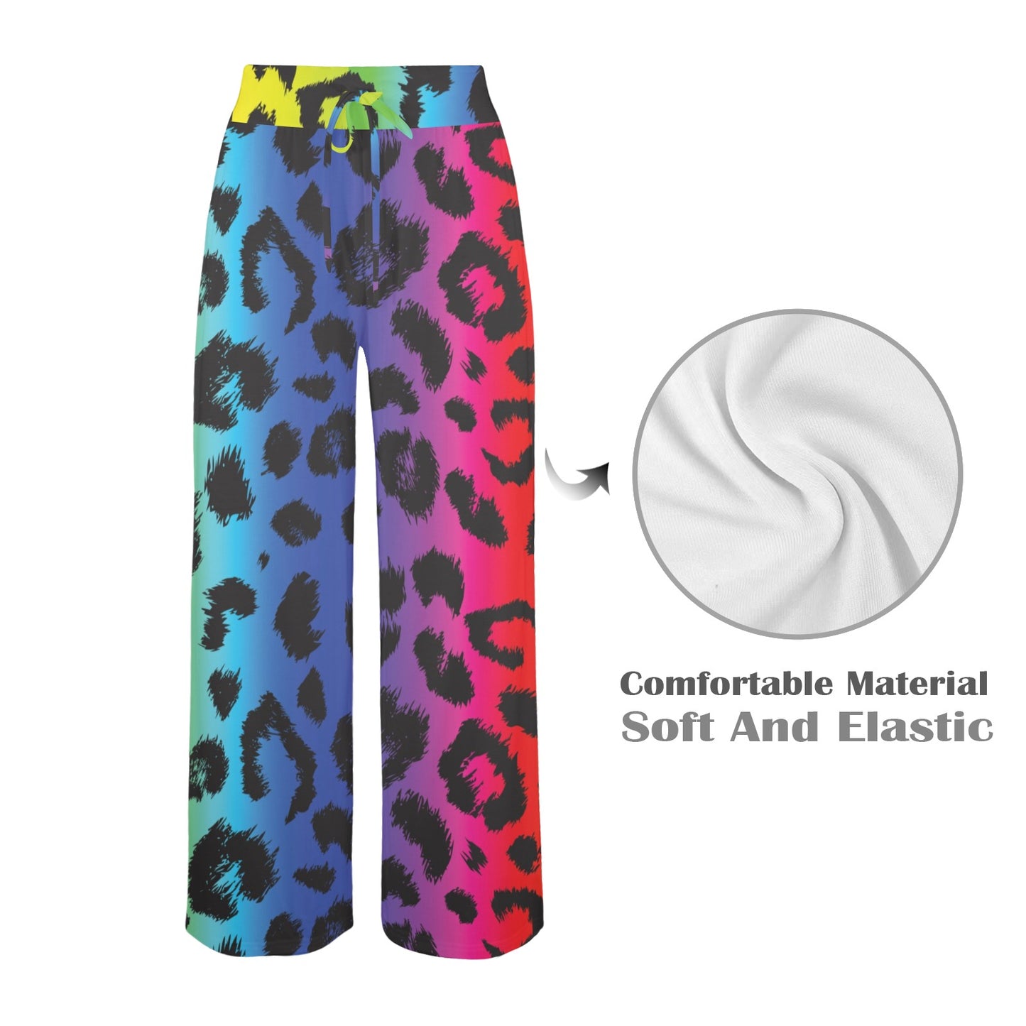 Rainbow Leopard Pattern Print Design A01 Women's Wide Leg Lounge Pants