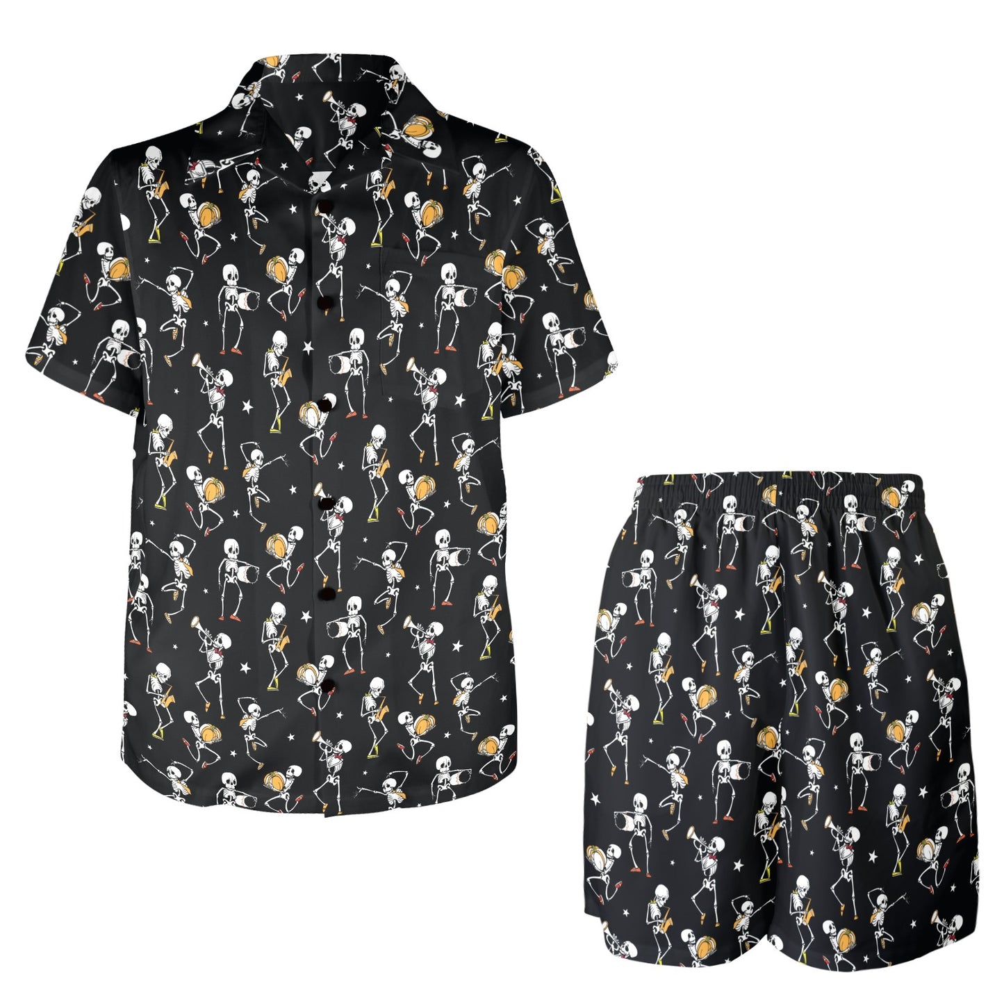 Skeleton Dance Print Men's Beach Shirt and Shorts Set