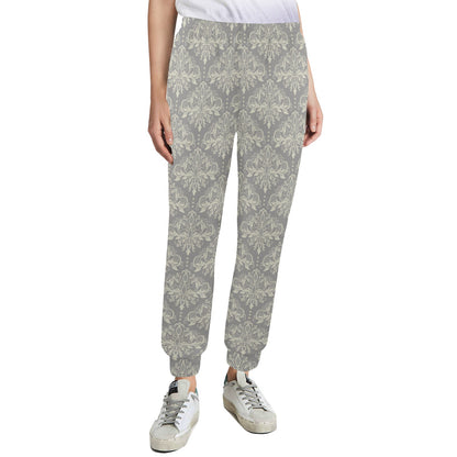 Damask Grey Elegant Print Pattern Women's Casual Track Pants