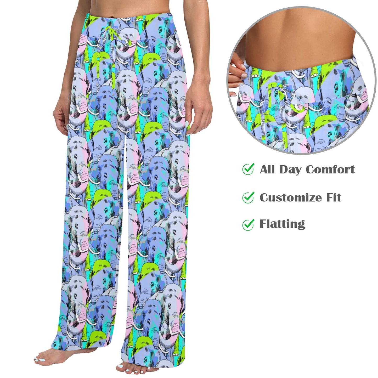 Elephant Art color Print Pattern Women's Wide Leg Lounge Pants