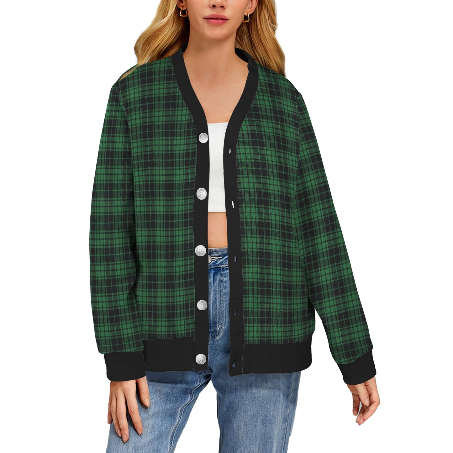 Green Tartan Plaid Pattern Women's Cardigan
