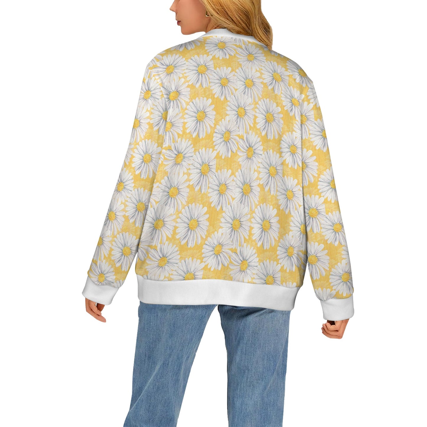 Daisy Yellow Watercolor Print Pattern Women's Cardigan