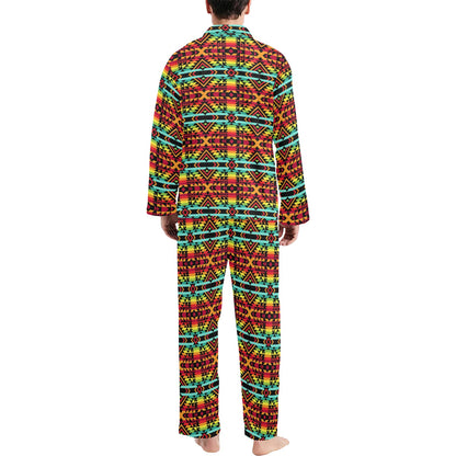Kente Red Design African Print Men's Long Pajama Set