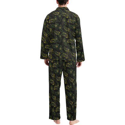 Peacock Feather Pattern Design Print Men's Long Pajama Set