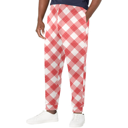 Gingham Red Pattern Print Design 01 Men's Casual Track Pants