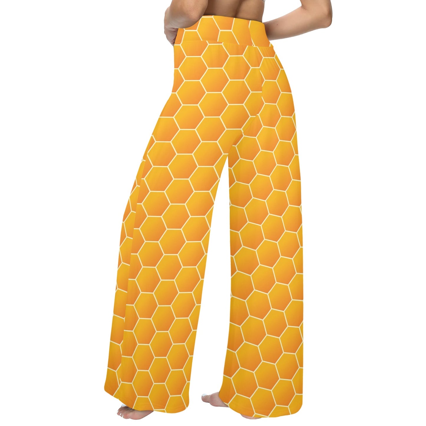 Honey Bee Honeycomb Print Design LKS3011 Women's Wide Leg Lounge Pants