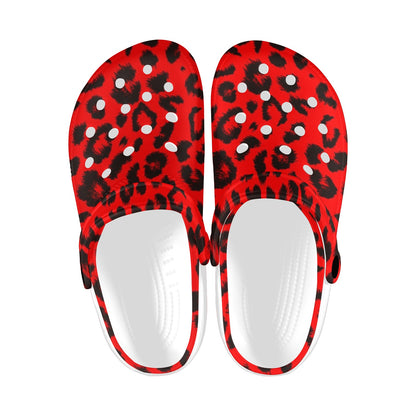Leopard Red Skin Print Unisex Clogs Shoes