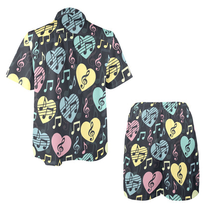 Music note Pattern Print Design A03 Men's Beach Shirt and Shorts Set