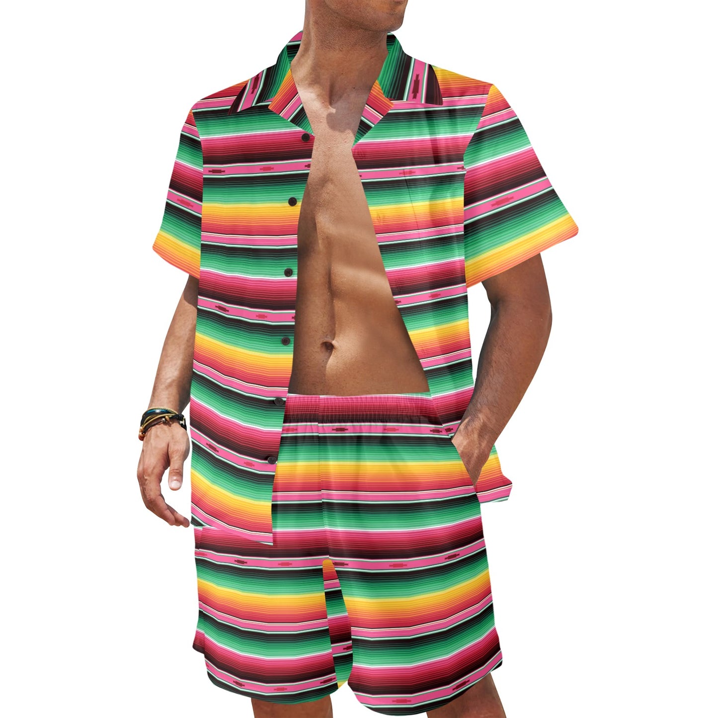 Mexican Blanket Classic Print Pattern Men's Beach Shirt and Shorts Set