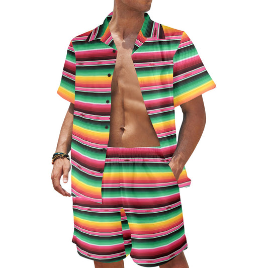 Mexican Blanket Classic Print Pattern Men's Beach Shirt and Shorts Set