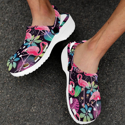 Flamingo Tropical leaves Neon Print Unisex Clogs Shoes