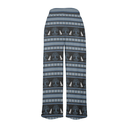 Wolf Tree of Life Knit Design Print Women's Wide Leg Lounge Pants