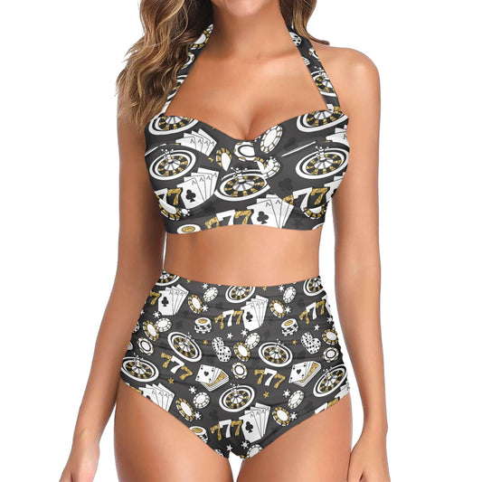 Casino Pattern Print Design 05 Halter Neck Bikini Swimsuit