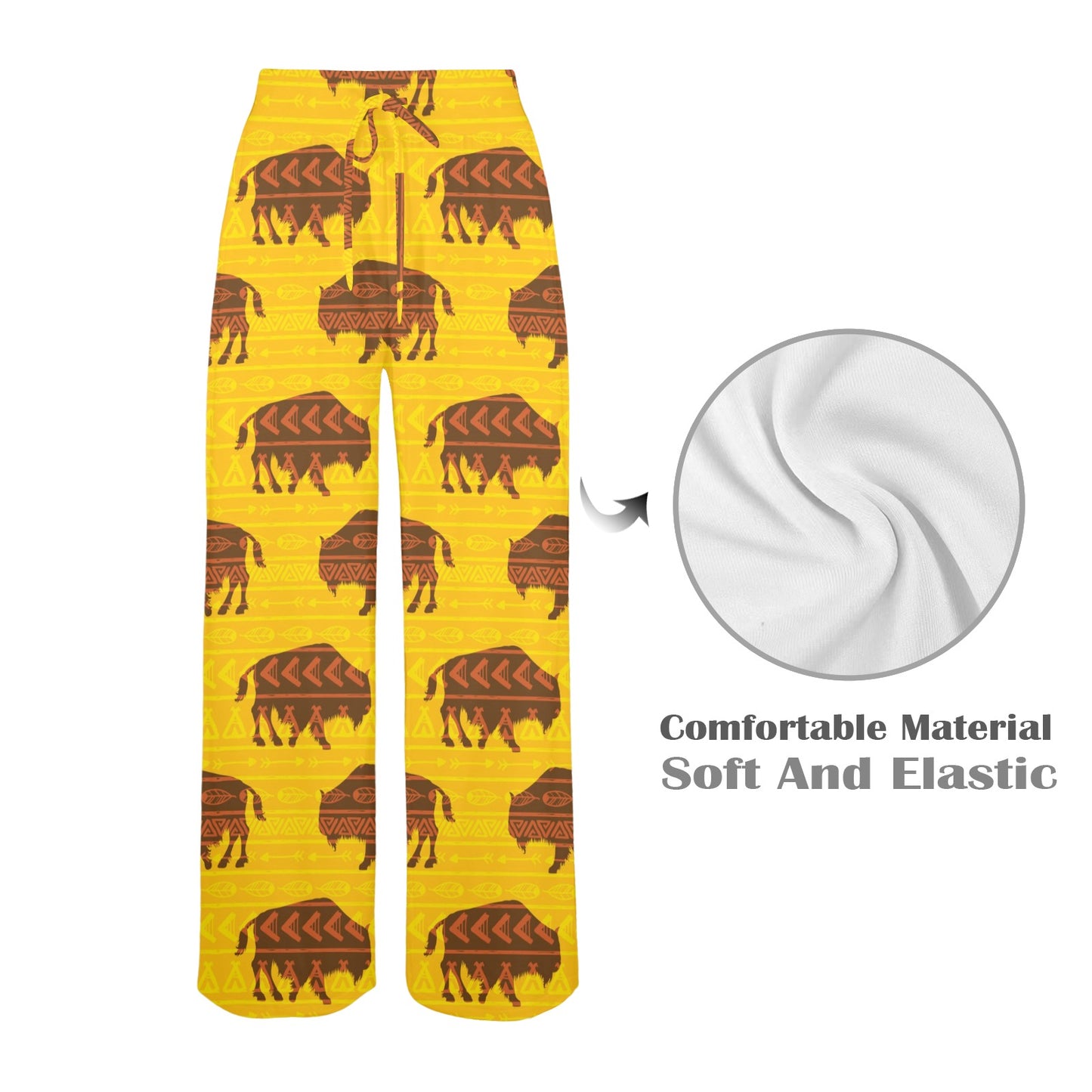 Bison Native Pattern Print Design 01 Women's Wide Leg Lounge Pants