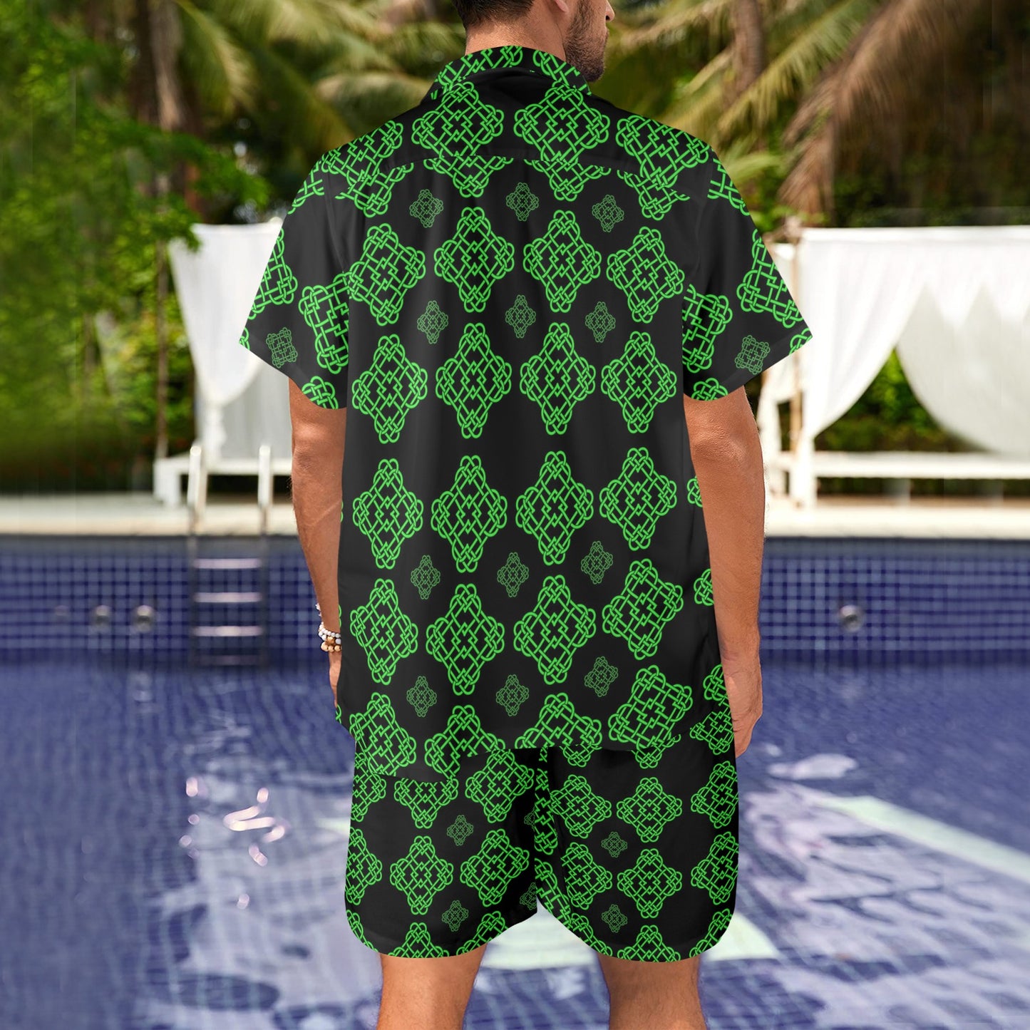 Celtic Knot Green Neon Design Men's Beach Shirt and Shorts Set