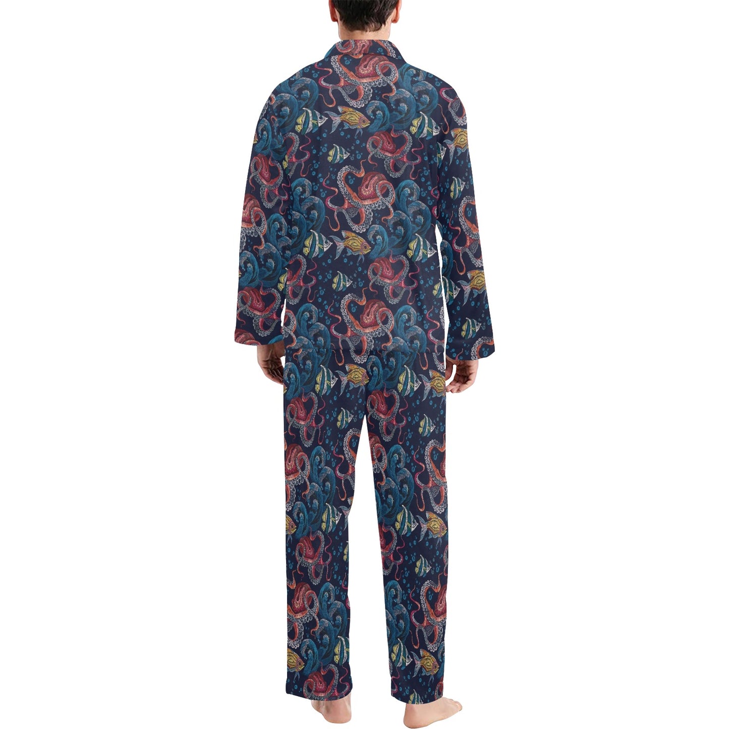 Underwater Giant Squid Print Design LKS302 Men's Long Pajama Set