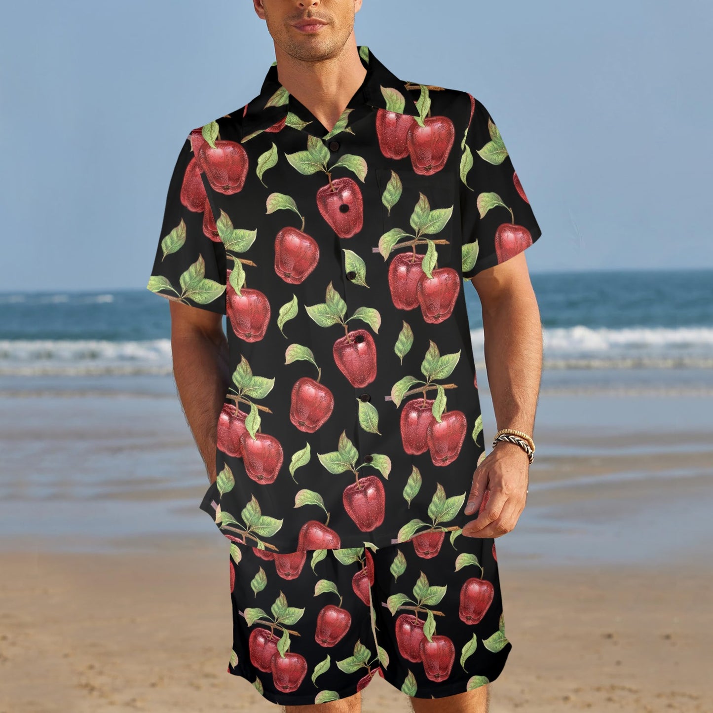 Apple Pattern Print Design AP011 Men's Beach Shirt and Shorts Set
