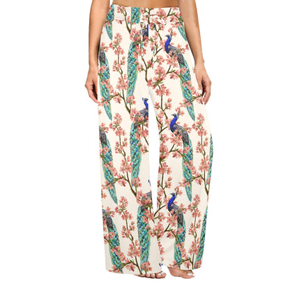 Cherry Blossom Peacock Women's Wide Leg Lounge Pants
