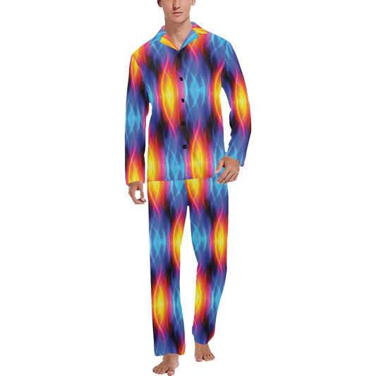 Flame Fire Blue Design Print Men's Long Pajama Set