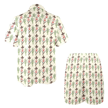 Western Cowboy Print Men's Beach Shirt and Shorts Set