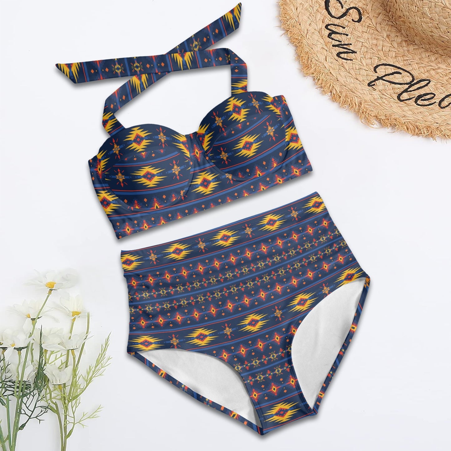 Southwest Pattern Print Design LKS306 Halter Neck Bikini Swimsuit