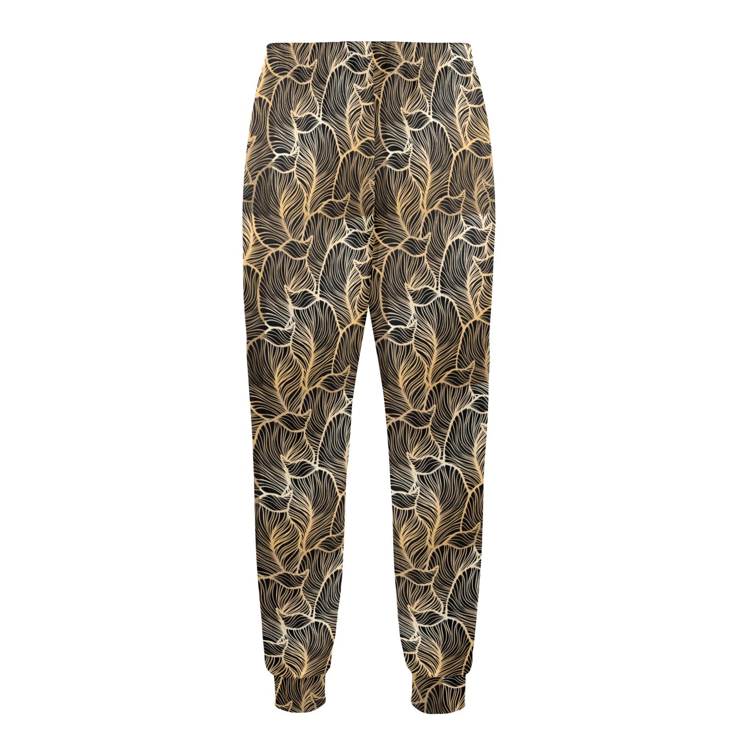 Elegant Gold leaf Print Men's Casual Track Pants