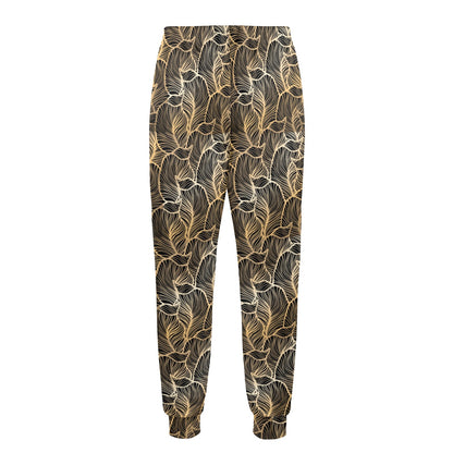 Elegant Gold leaf Print Men's Casual Track Pants