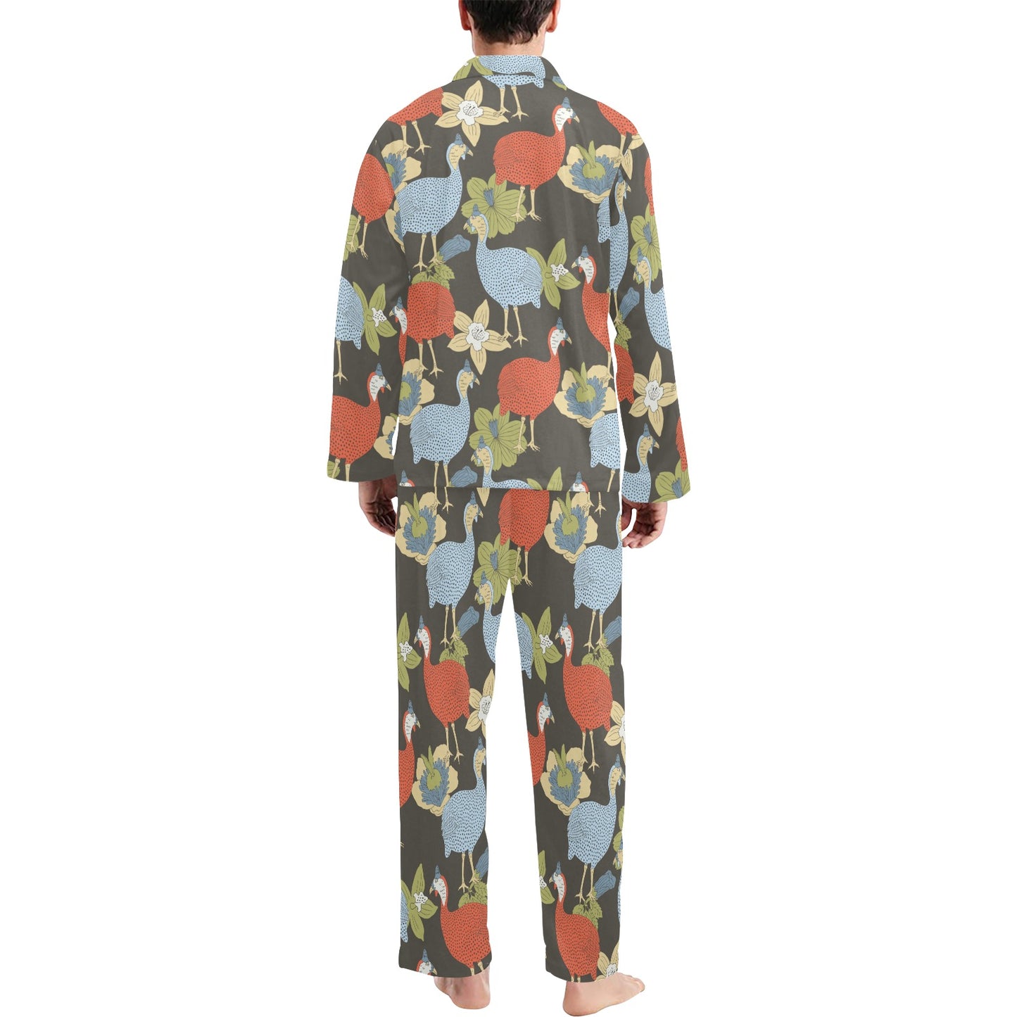 Guinea Fowl Pattern Print Design 02 Men's Long Pajama Set