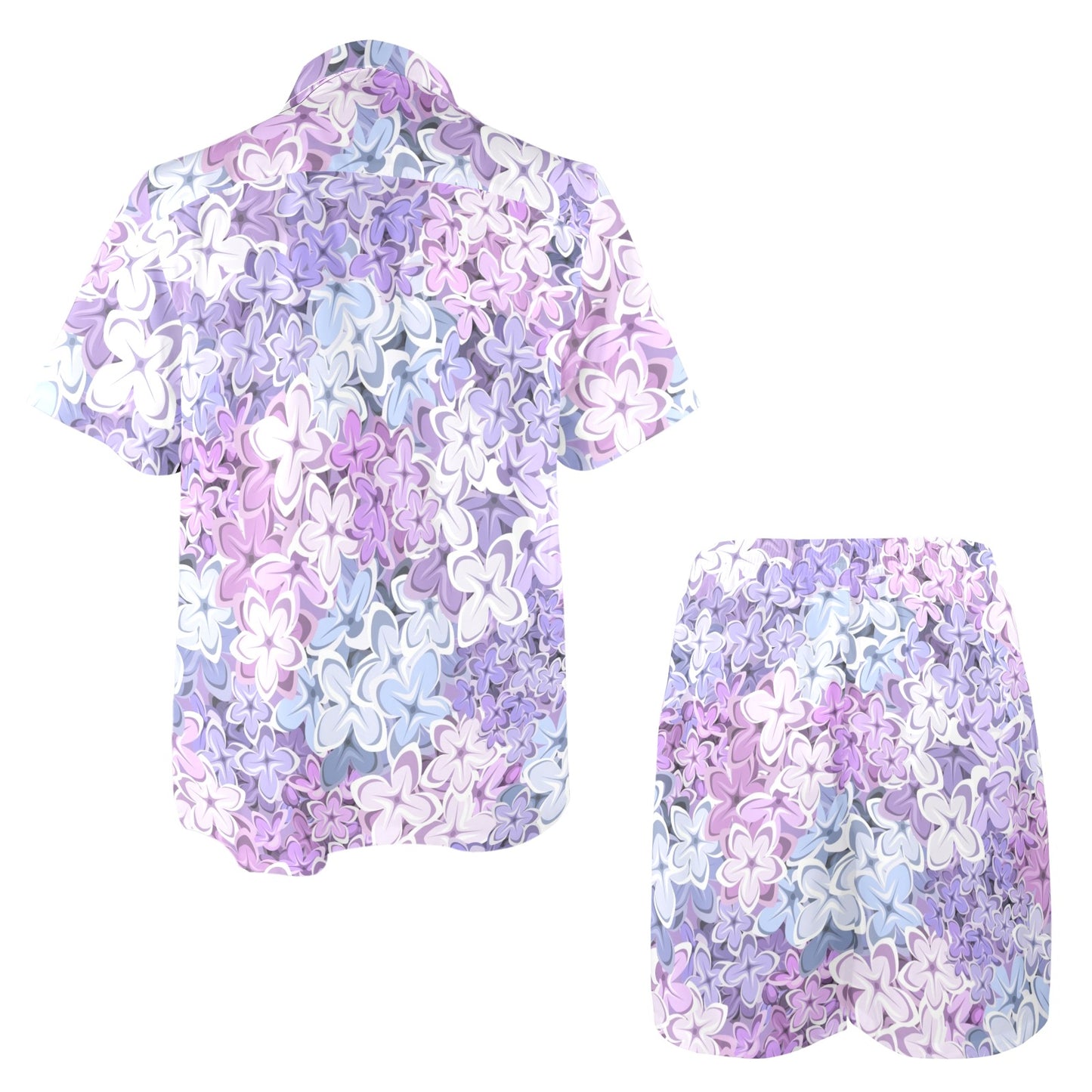 Lilac Pattern Print Design LI01 Men's Beach Shirt and Shorts Set