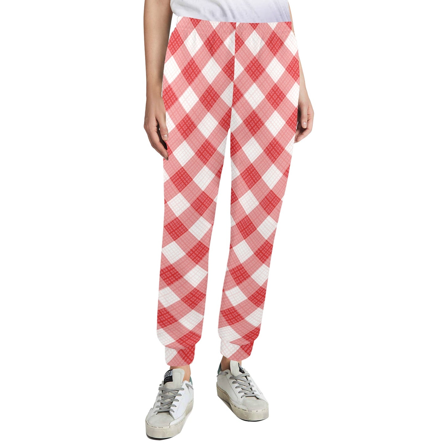Gingham Red Pattern Print Design 01 Women's Casual Track Pants