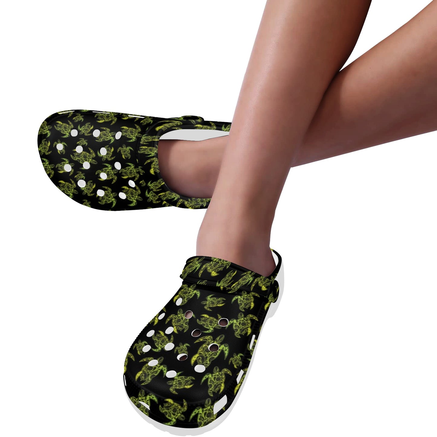 Green Tribal Turtle Polynesian Themed Unisex Clogs Shoes