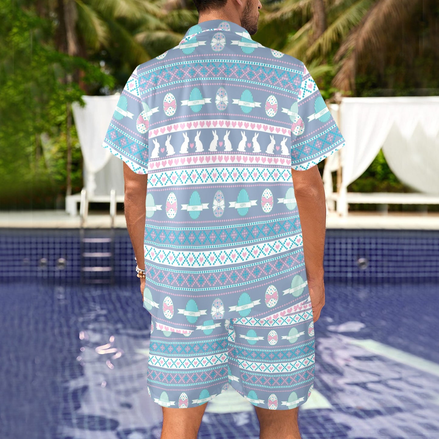Easter Eggs Pattern Print Design RB013 Men's Beach Shirt and Shorts Set