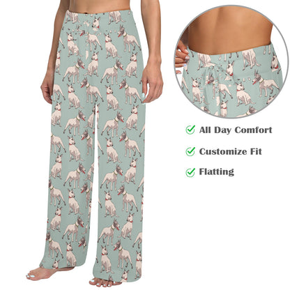 Bull Terrier Cute Print Pattern Women's Wide Leg Lounge Pants