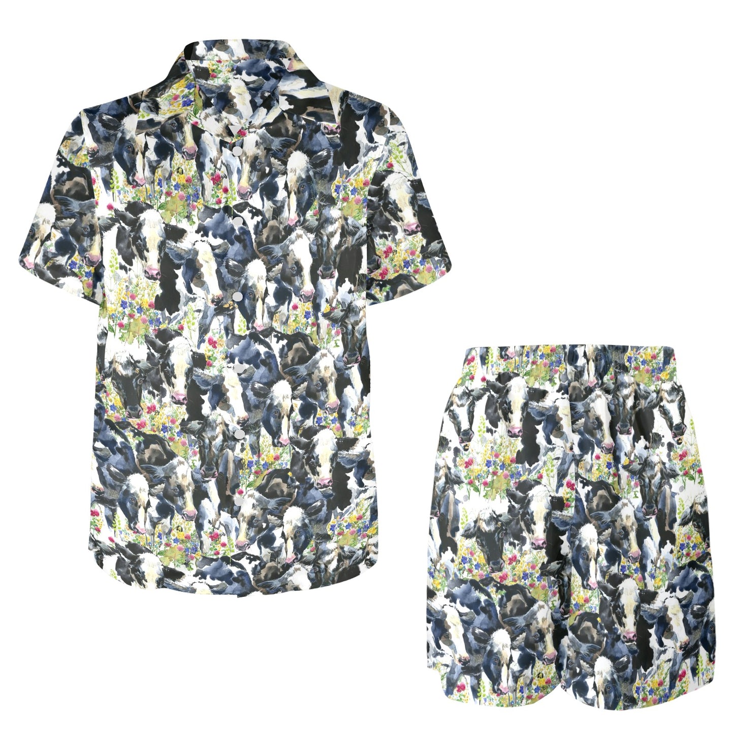 Cow Watercolor Print Pattern Men's Beach Shirt and Shorts Set