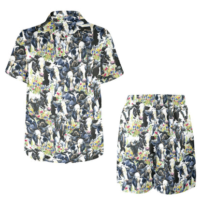 Cow Watercolor Print Pattern Men's Beach Shirt and Shorts Set