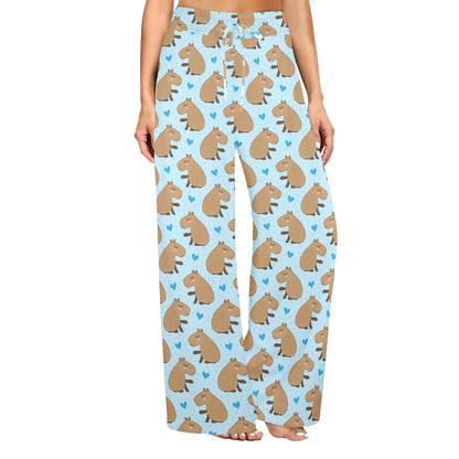 Capybara Pattern Print Design 01 Women's Wide Leg Lounge Pants